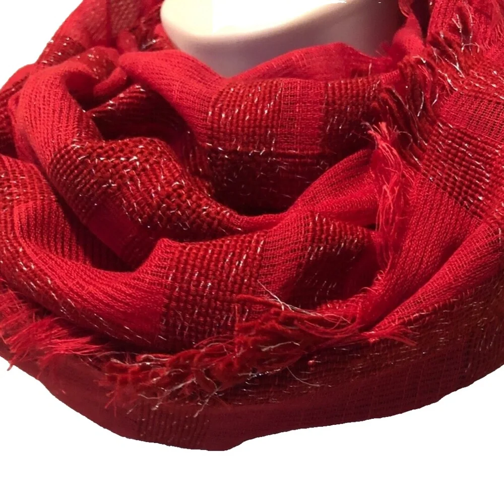 (NWT) Cejon Women's Red Lurex Check Scarf/Wrap ONE SIZE